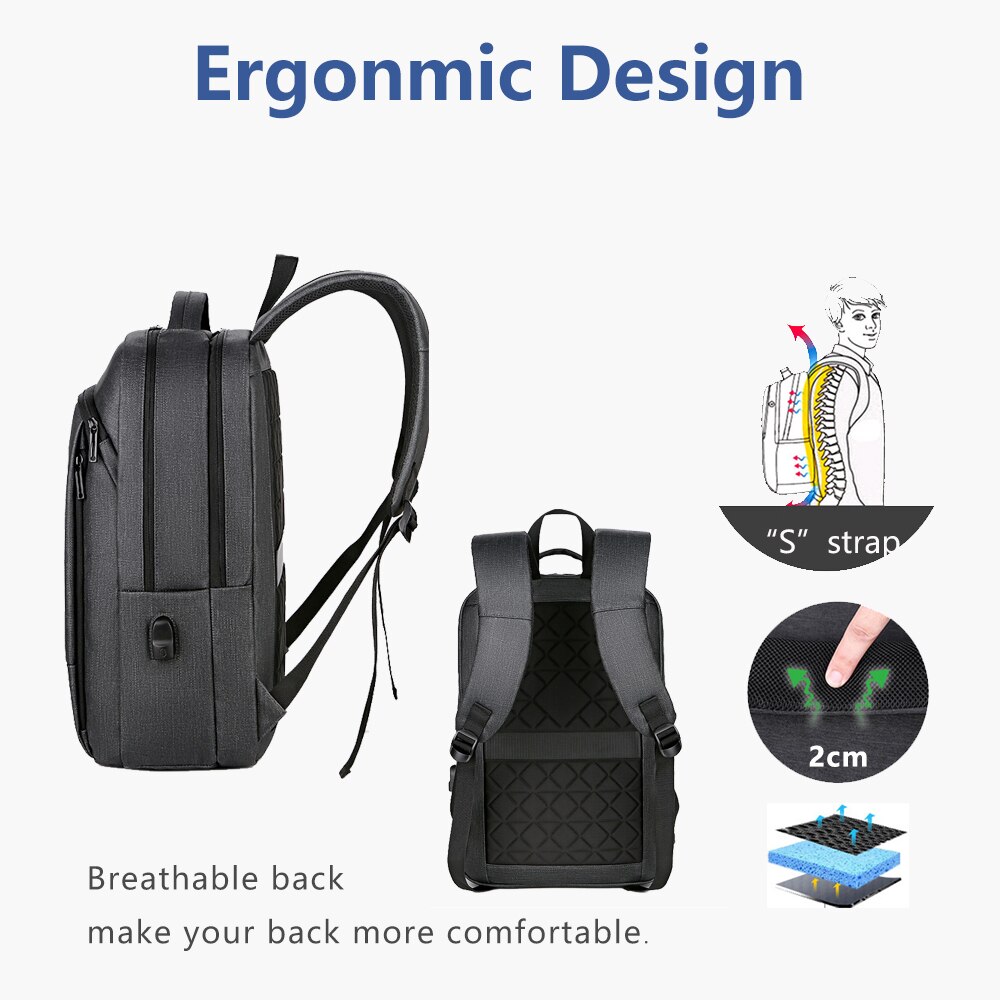 Ike Marti Business Mannen Rugzak 15.6/17 Inch Laptop Rugzakken Waterdicht Usb Opladen Anti Diefstal Reistas mannelijke Mochila