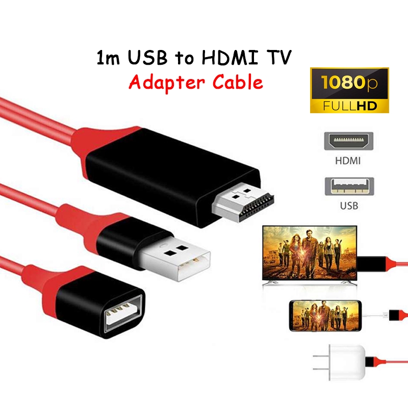 Usb naar hdtv-adapter/converterkabel, kabel voor het aansluiten van je telefoon op je telefoon en tv (compatibel met ios en android).