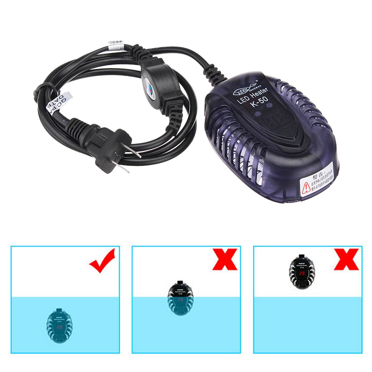 Fit 15/30/45/75L Aquarium Submersible Heater Fish Tank LCD Display Adjustable Water Heating Rod Constant Temperature Control