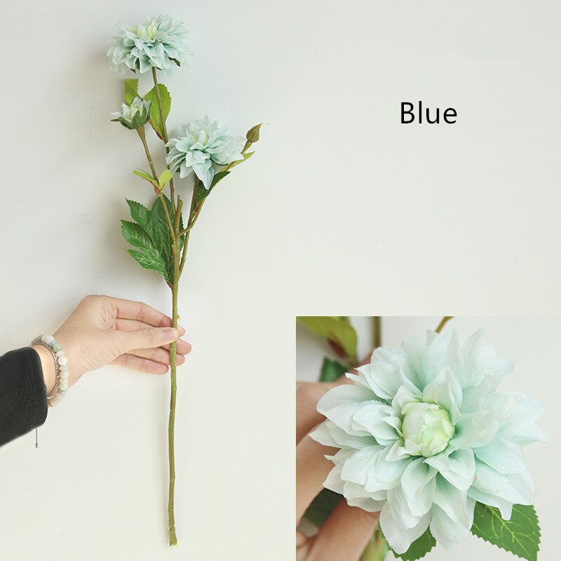 Dahlia kunstige blomsterproducent hjem juledekoration diy bryllup hånd blomst vej bly blomst væg materiale planter gren: Blå