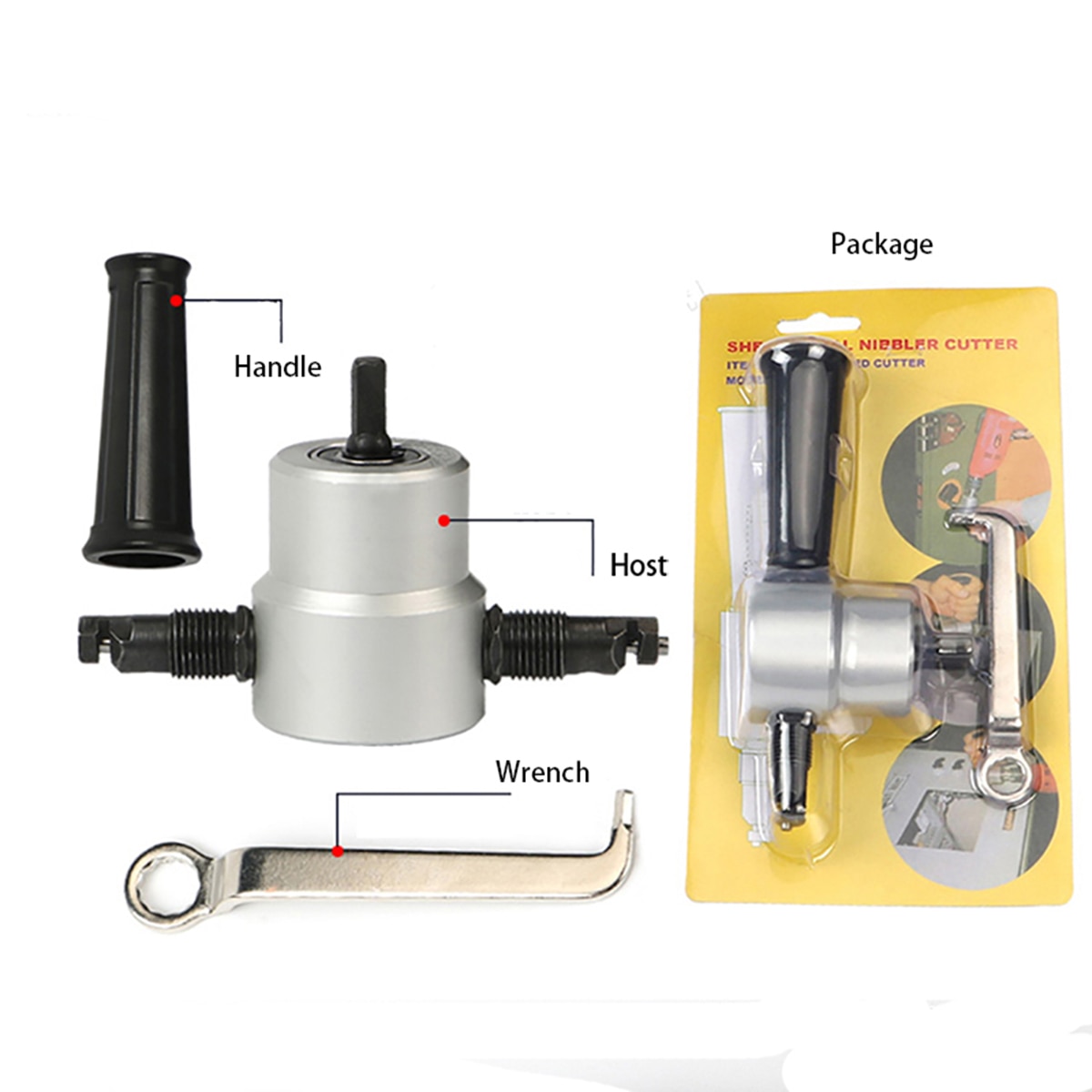 Nibble Metal Cutting Double Head Sheet Nibbler Saw Cutter Tool Drill Attachment Free Cutting Nibbler Sheet Metal Cut