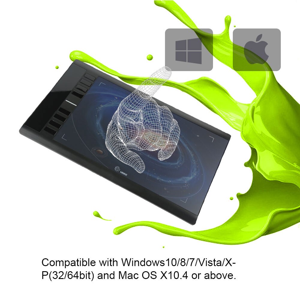 Ugee M708 tableta de dibujo de área de 10x6 pulgadas, tableta Digital + bolígrafo de dibujo para de arte, Ideal para artistas zurdos