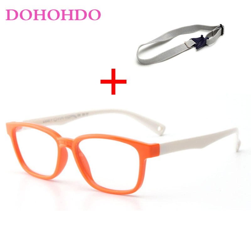 DOHOHDO 2022 Flexible Kids Eyeglasses Frame Glasses For Child Boys Girls Degree Myopia Optical Frames With Lanyard Square: orange white