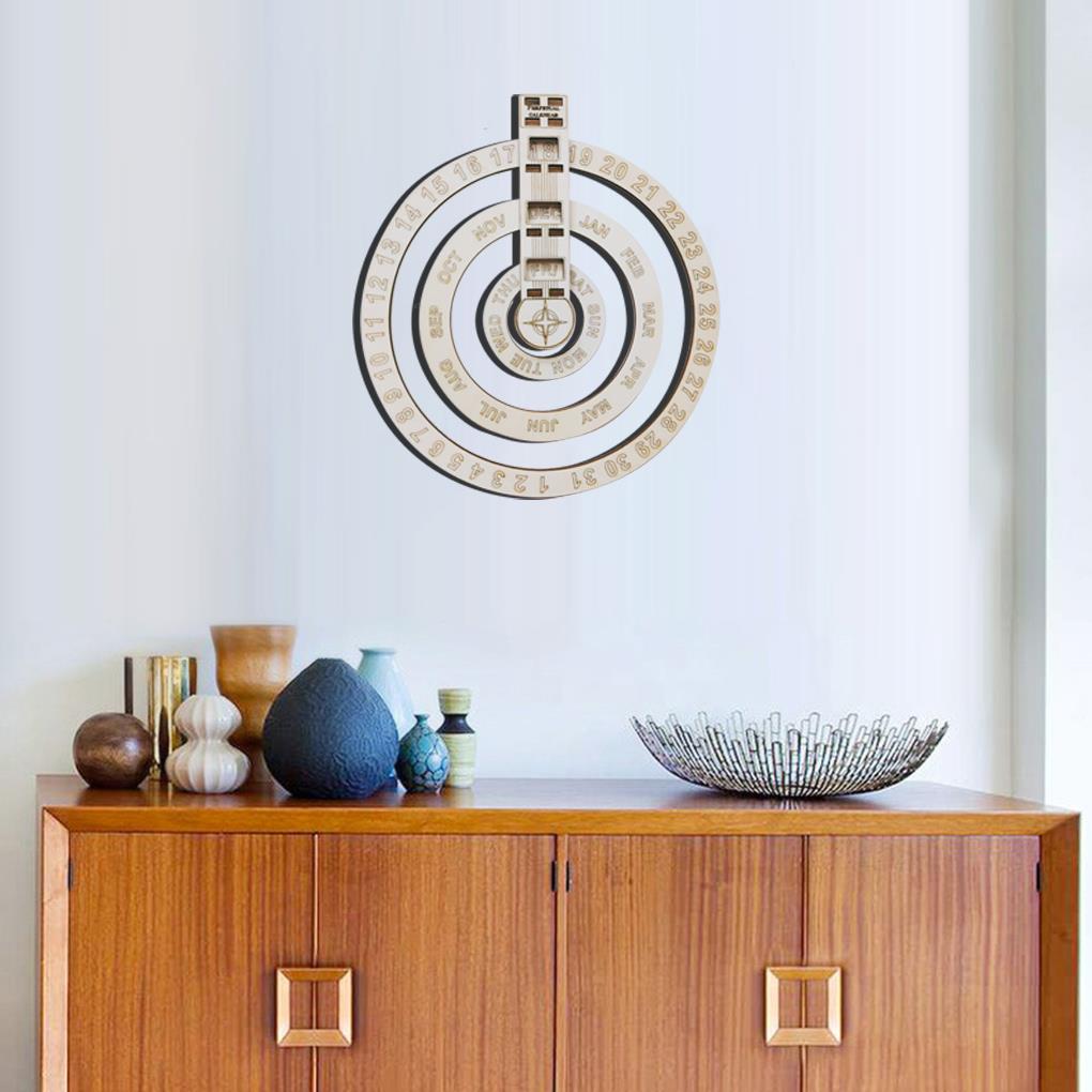 Perpetual Calendar Wooden Wall Calendar Table Circular Rotating Calendar Wall Decoration Wall Hanging Crafts Decoration