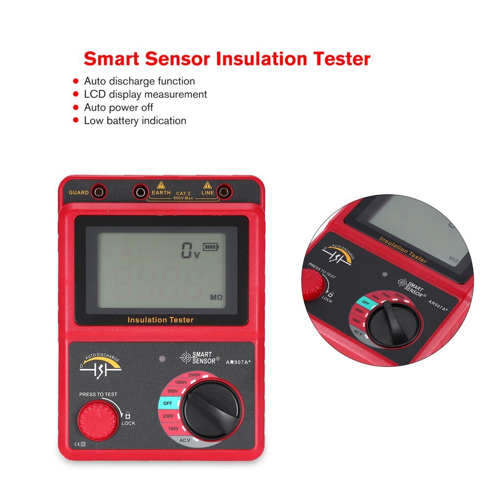 100-2500V Megger isolation terre testeur de résistance au sol megohmmètre testeur de voltmètre ca/cc