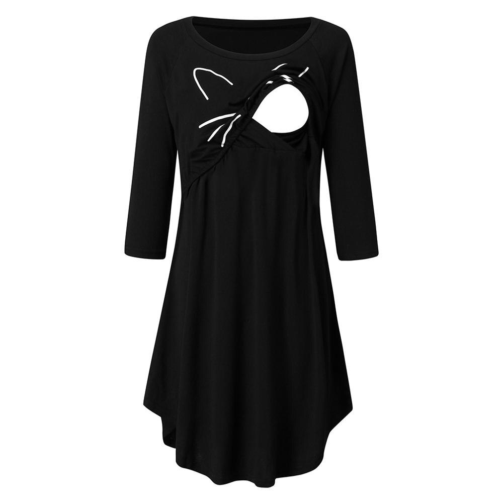 Camisón de lactancia para mujeres embarazadas, ropa de dormir con estampado de gato negro, para amamantar, para amamantar