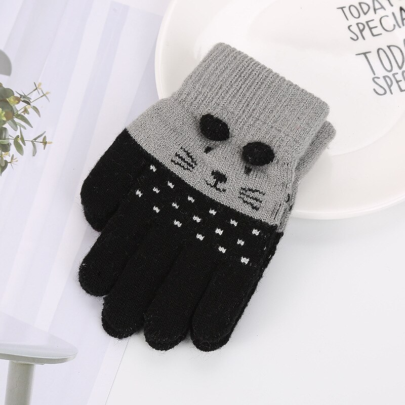 1 par crianças crianças quentes engrossar luvas meninas meninos da criança gato bonito luvas de inverno imitação cashmere dedo para 1-7y: F