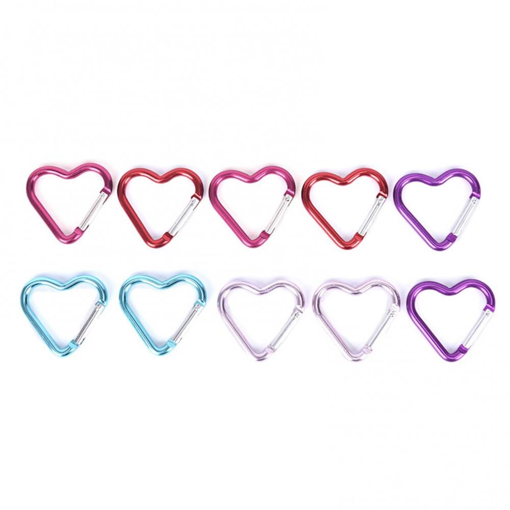 60 5PcseHeart Shape Aluminum Carabiner Keychain Clip Outdoor Key Ring Outdoor Mountaineering Hiking Hanging Buckle Travel Ki