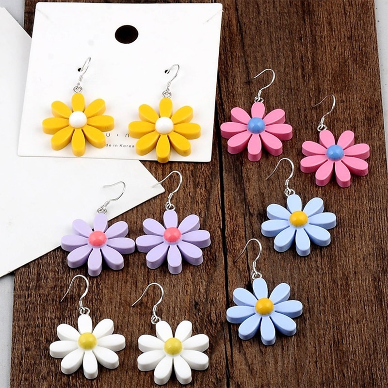 Stijl Persoonlijkheid Dames Oorbellen Candy Kleur Resin Daisy Persoonlijkheid Bloemen Wilde Oorbellen Sieraden