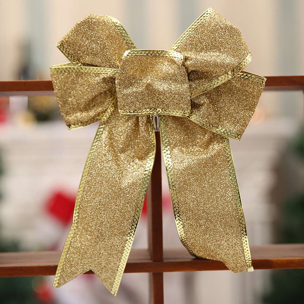 6 uds moños navideños de cinta árbol de Navidad Bowknot para decoración de Navidad suministros de Adornos de árbol de Navidad de colores al azar