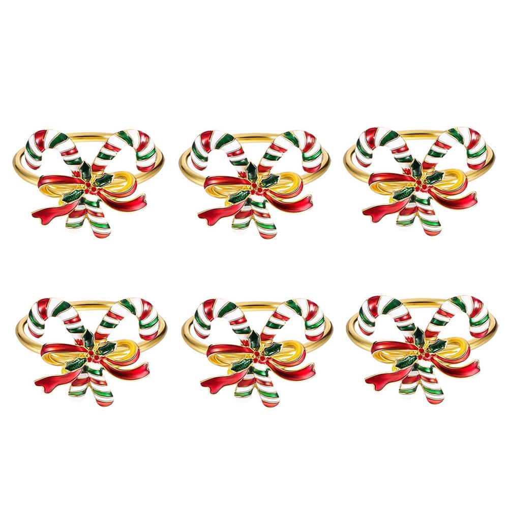 6PCS Napkin Ring Napkin Holder Christmas Candy Cane Napkin Buckle Christmas Wedding Party Napkin Circle Decoration Party