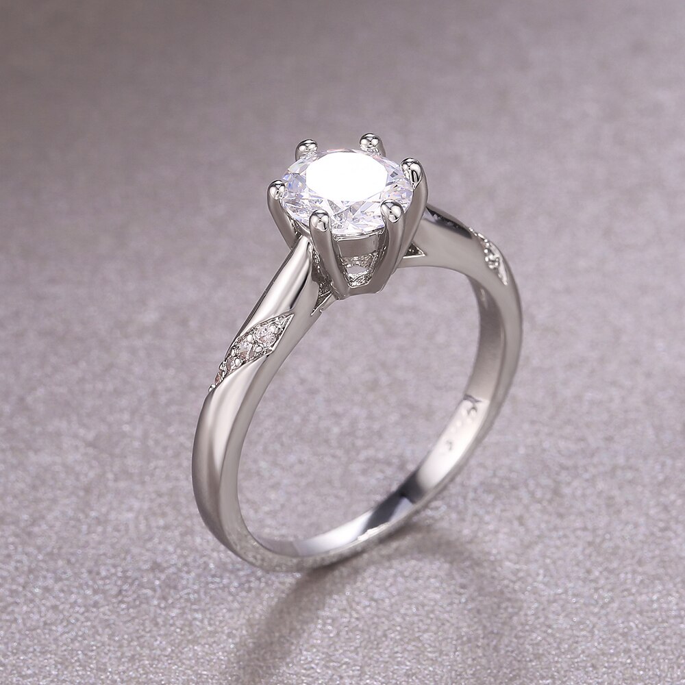 Huitan Klassieke 6 Klauwen Vrouwen Wedding Band Sieraden Ring Shine Zirconia Engage Party Luxe Vrouwelijke Ring Eenvoudig