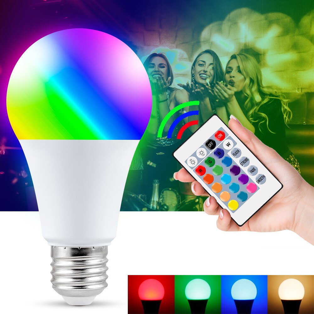 16 Kleuren Neon Light Rgbw Led Lamp E27 Smart Lamp Led Magic Home Verlichting AC85-265V Led Lamp Met Ir-afstandsbediening controle