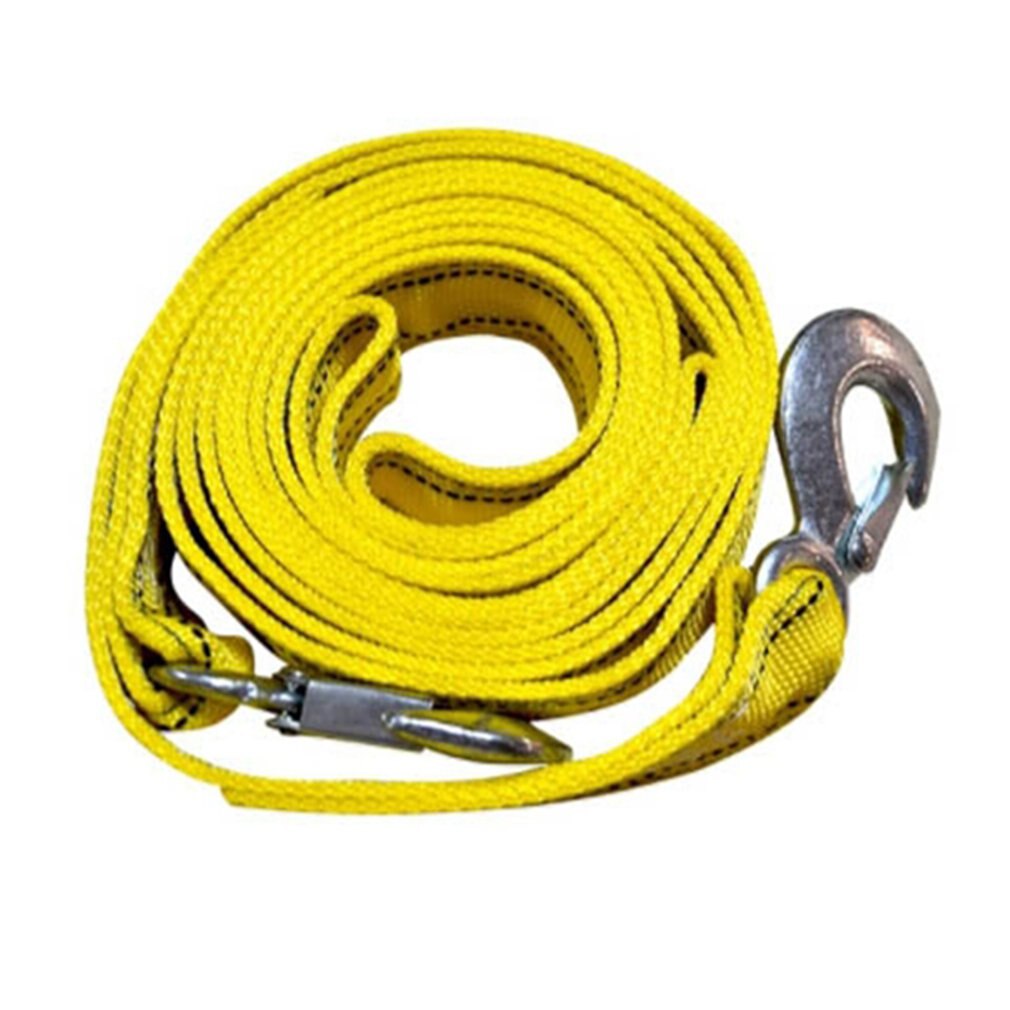 Sangle De Remorquage Voiture 4 M – 5 Tonnes, Crochets Sécurité U, Bandes Réfléchissantes, Polyester Robuste Jaune