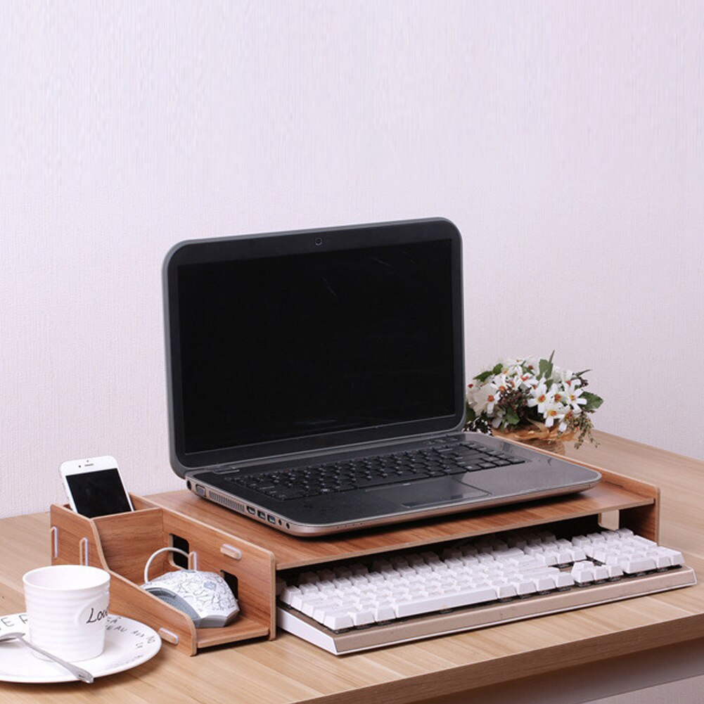 DIY Office Home Laptop Storage Wooden Rack Desktop Monitor Riser PC Laptop Stand Organizer Monitor Holder
