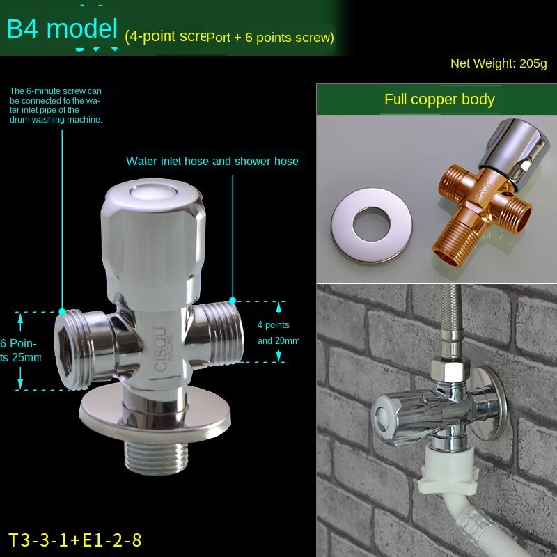 Brass triangle valve water stop valve 1/2IN 3/4IN Thread washing machine connector: B4