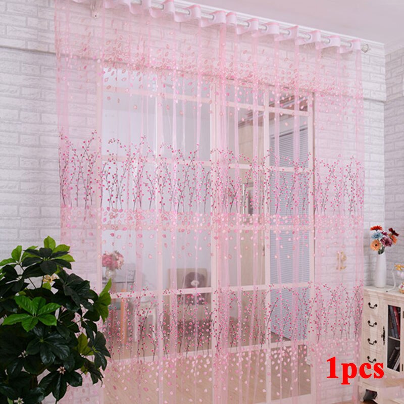 Wear Rods Voile Window Curtain For Children Room Living Room Curtain Floral Pattern Sheer Voile Panel Drapes Curtains: pink