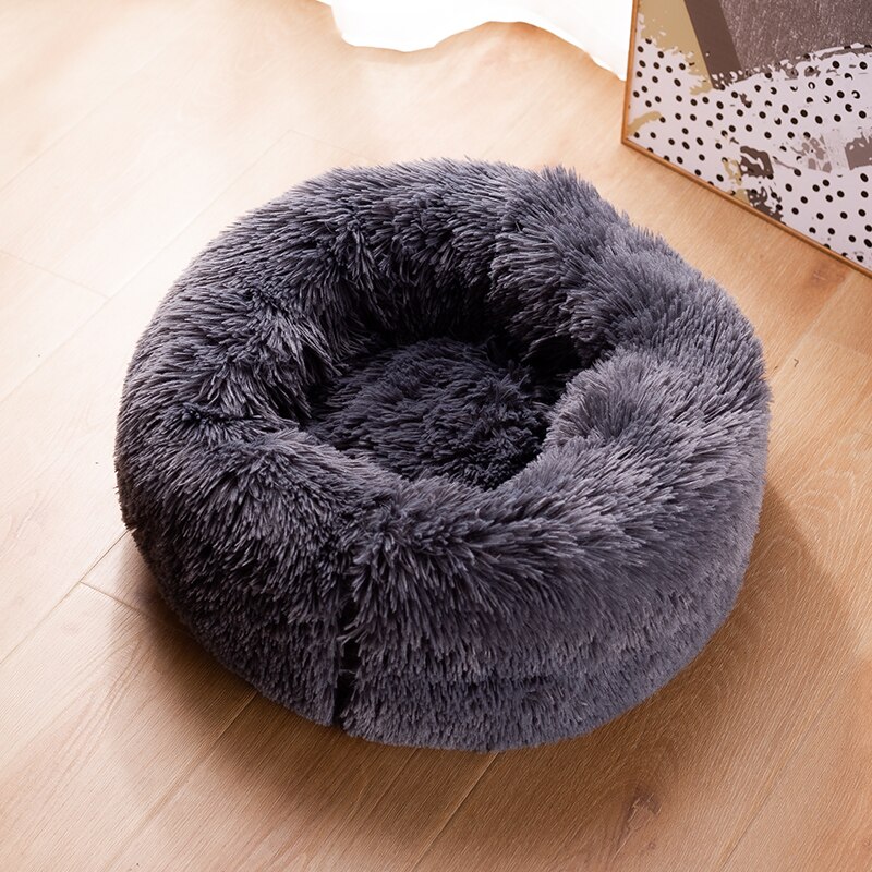 Pyöreä kissan sänky talo pehmeä kissan sänky kennel lemmikkikoiran sänky pienille koirille kissat pesä pitkä pehmo talvi lämmin makuupussi pentumatto: Musta / L60cm