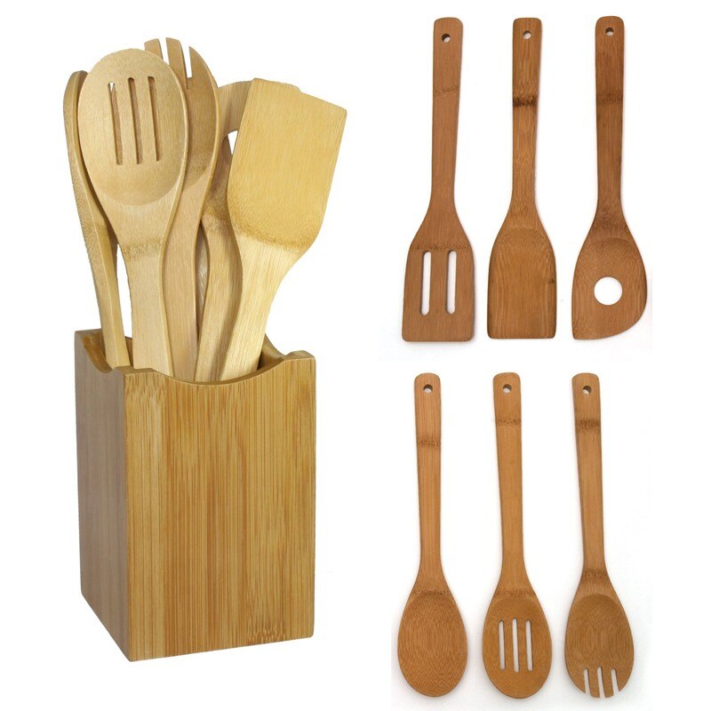6 stuks/set bamboe lepels houten lepel bamboe keuken kookgereedschap soep theelepel spatel lepels set goed