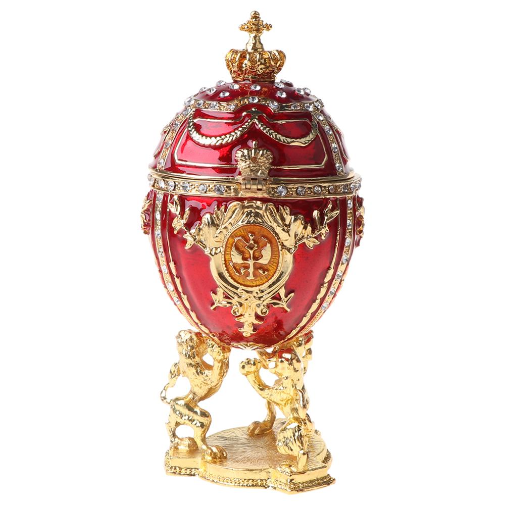 Rood Goud Crown Faberge-Ei Serie Hand Beschilderde Sieraden Trinket Doos Uniek Cadeau Voor Pasen Home Decor Collectible