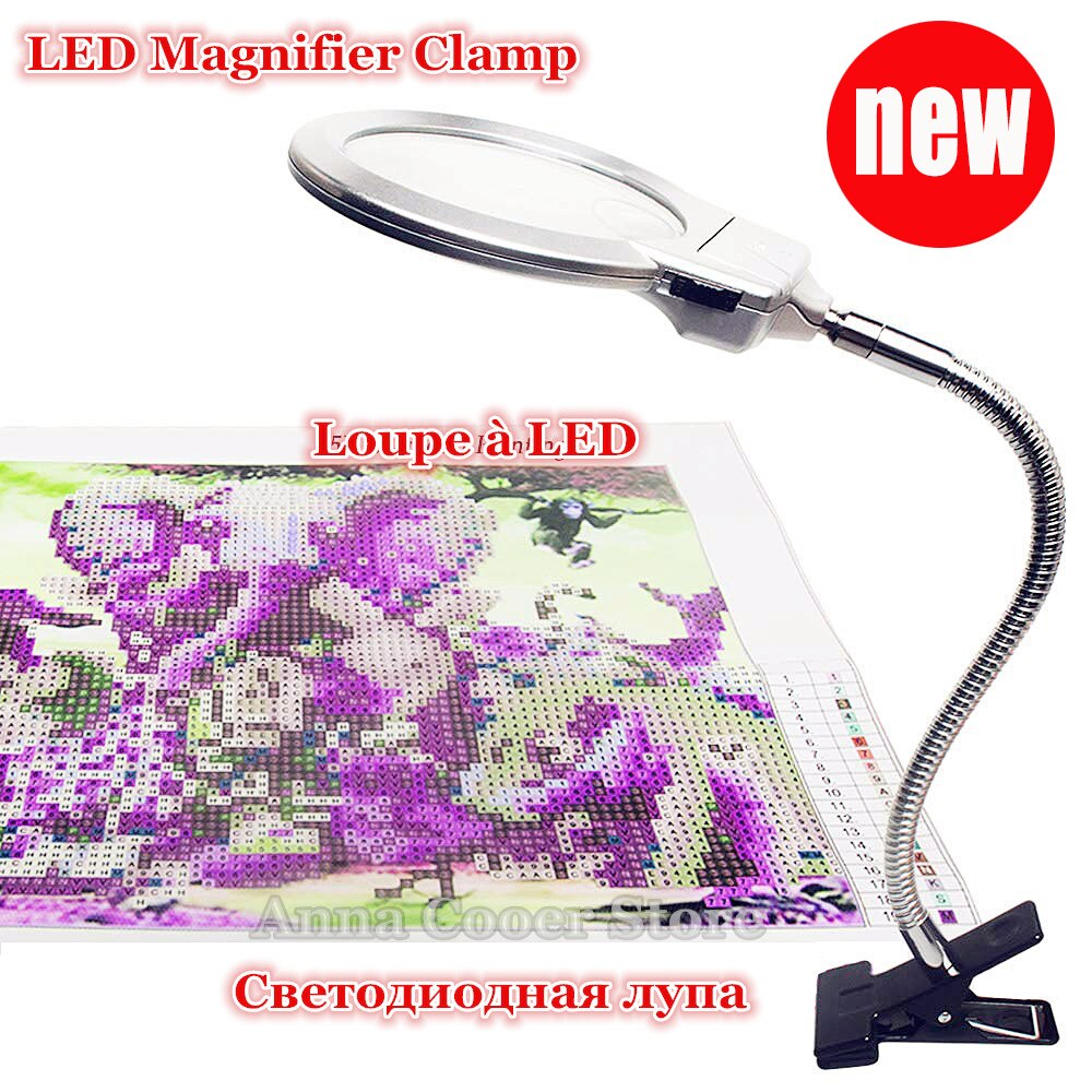 5D Diy Diamant Schilderij Led Licht Vergrootglas Voor Diamant Schilderij Gereedschap Accessoires 2.5X & 5X Vergrootglas Led Lamp Met Clip