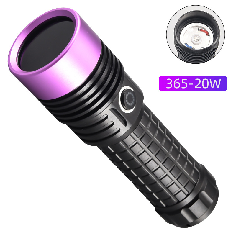 Kraftig 365nm uv-lommelykt svart speil lilla lys 60w fluorescerende oljeforurensningsdeteksjonslommelykt oppladbar 26650 lykter: Blå