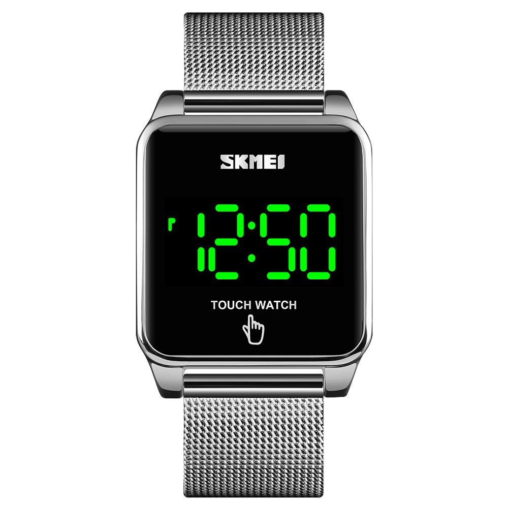 Skmei Vierkante Touch Screen Mannen Digitale Horloges Eenvoudige Led Display 30M Waterdichte Rvs Heren Horloges Relogio 1532: silver