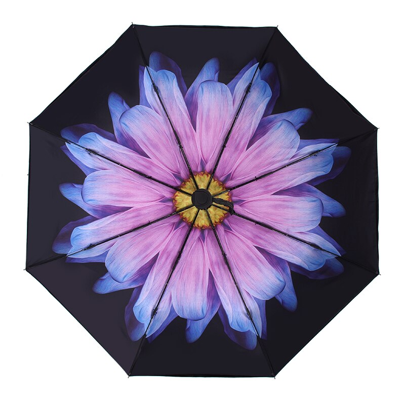 Parapluie pliant inversé de marguerite pourpre pour la Protection de pluie coupe-vent de preuve UV de Double couche c-crochet mains pour la voiture extérieure
