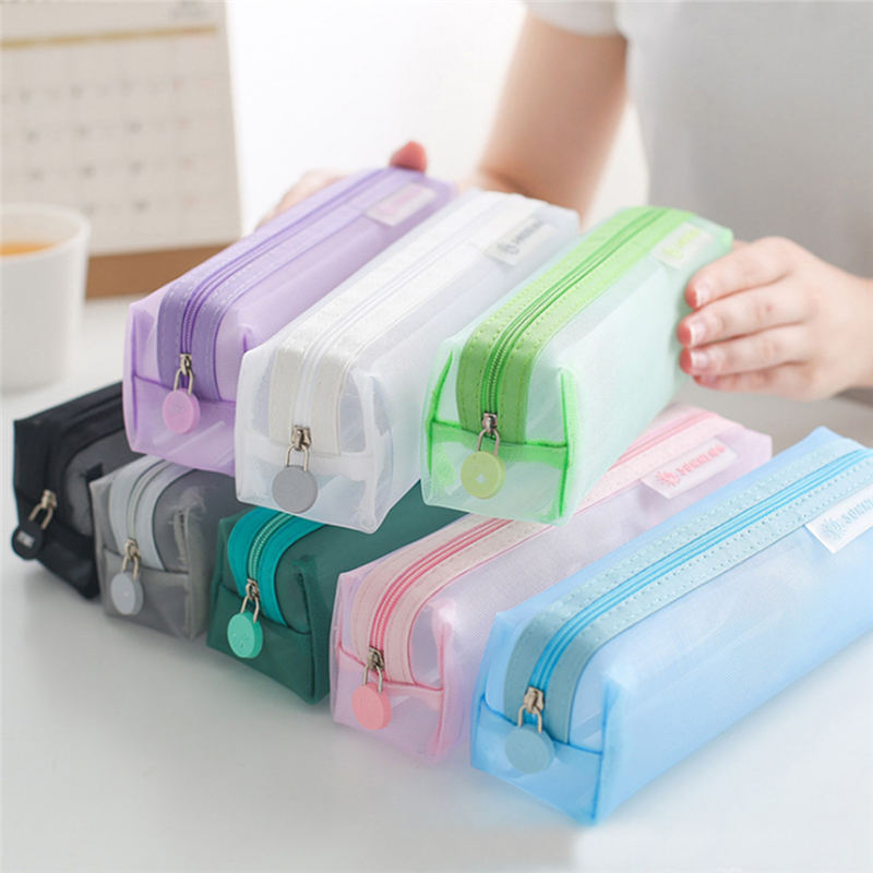 Estuches de lápices transparentes para niñas, 1 unidad, artículos para la mochila del colegio, estuche de papelería, caja de lápices Kawaii