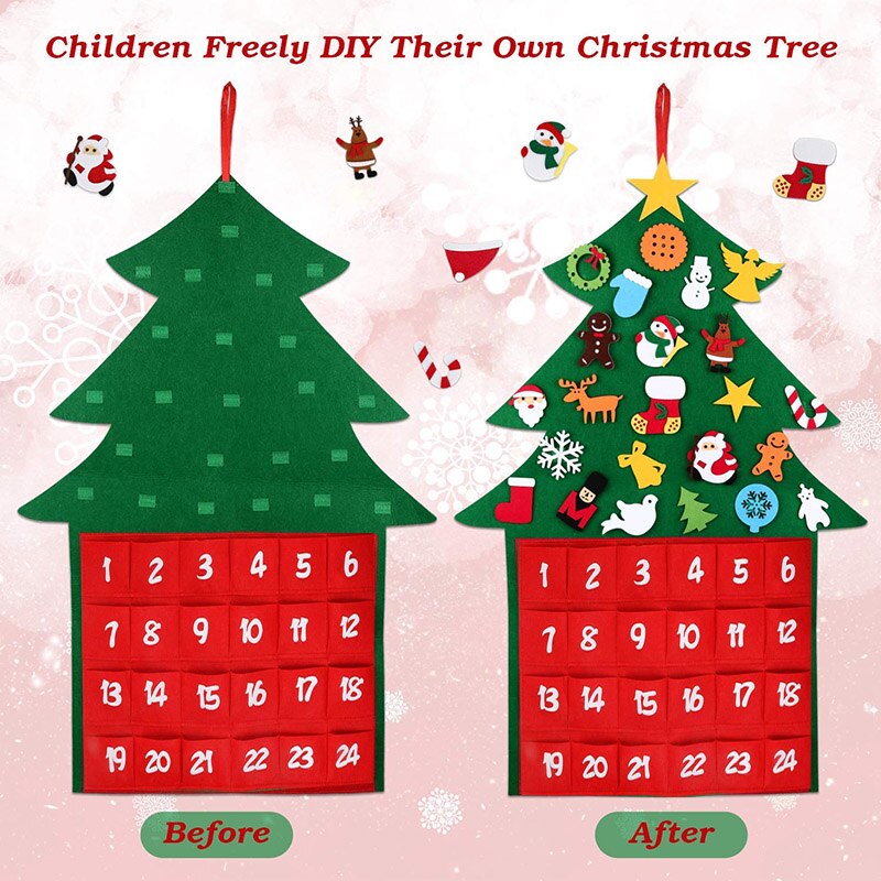 DIY Felt Christmas Tree Advent Calendar Thicken Fabric with Pockets Xmas Year Decor