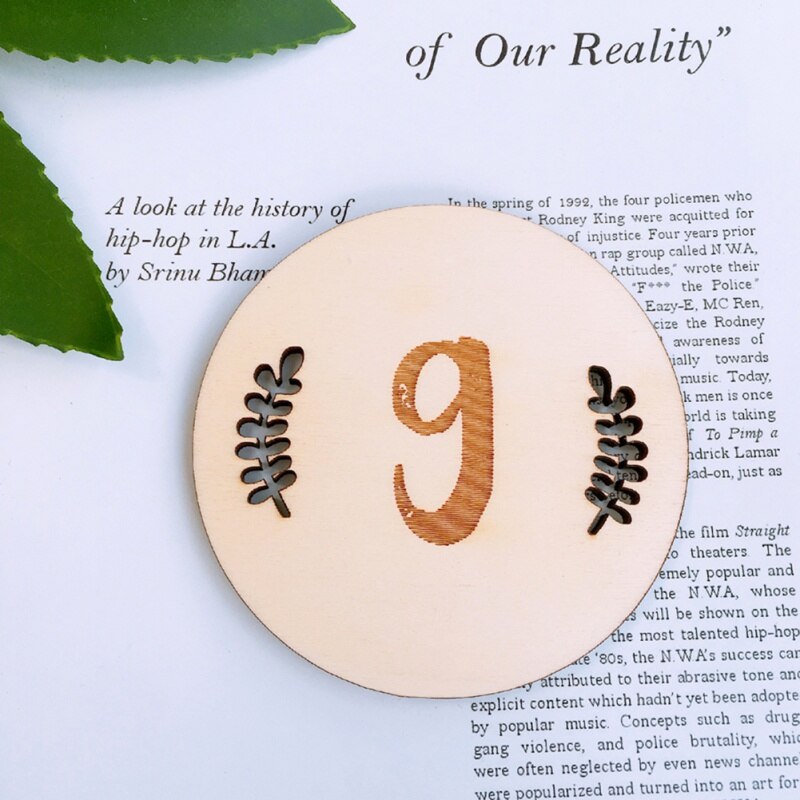 Household Baby Monthly Milestone Wooden Cards Baby Photography Props Home Milestone Card(Leaf Pattern,English Twelve): A9