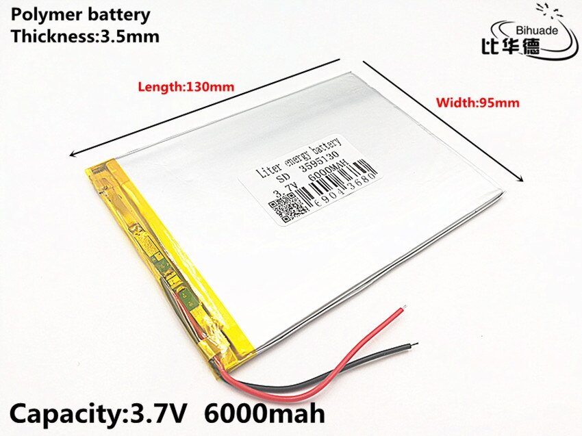 1 pz/lotto Buon Qulity grande capacità di 3.7 V 3595130 6000 mah ogni tablet universale batterie al litio ricaricabili