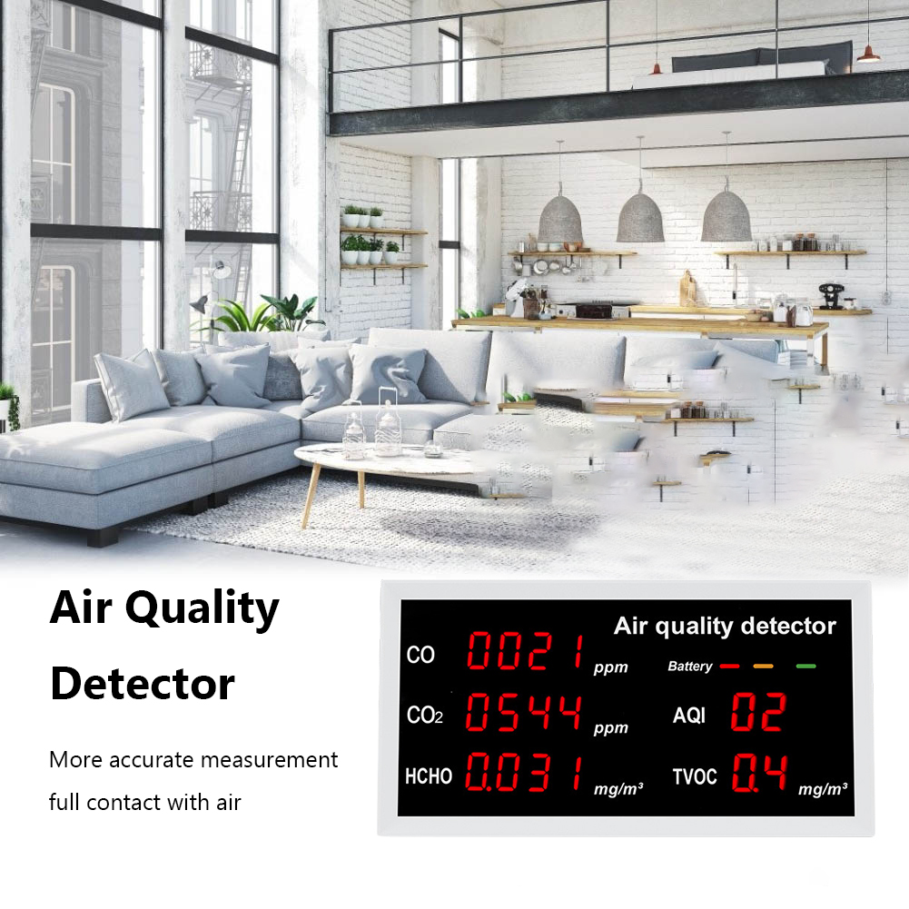 Meter Digital Temperature Tester 5 in 1 Indoor Air Monitor Rechargeable CO CO2 HCHO TVOC AQI Detector