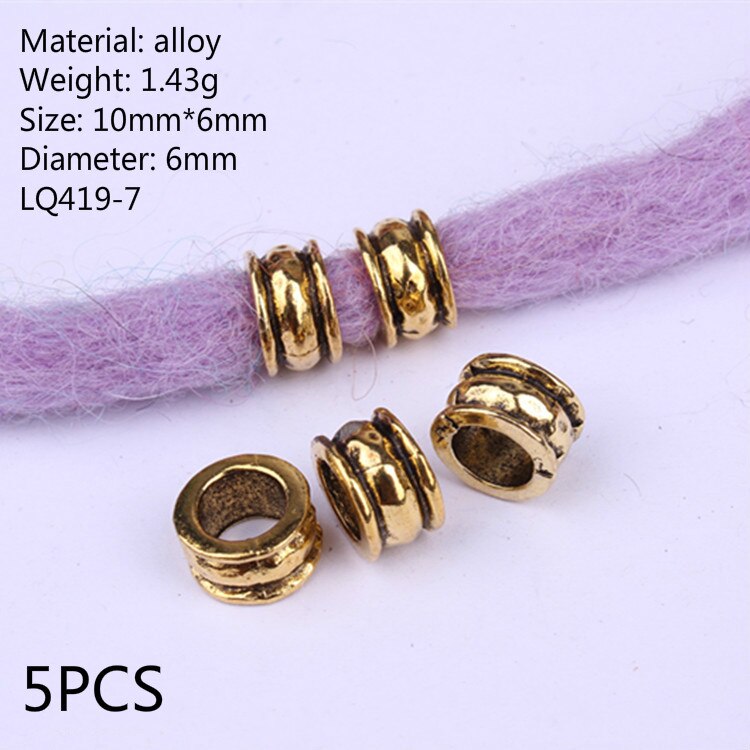 5Pcs Retro Zilver Metaal Haar Vlecht Dread Dreadlock Baard Kralen Ringen Buis Appro 6Mm Binnenste Gat Sieraden Maat 11*9Mm 14 Stijl: NO.13
