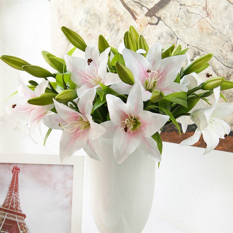 1pc ægte touch 3 hoveder kunstig blomst lilje blomst til bryllup dekoration hjem bord tilbehør fest dekoration: Lyserødt hjerte