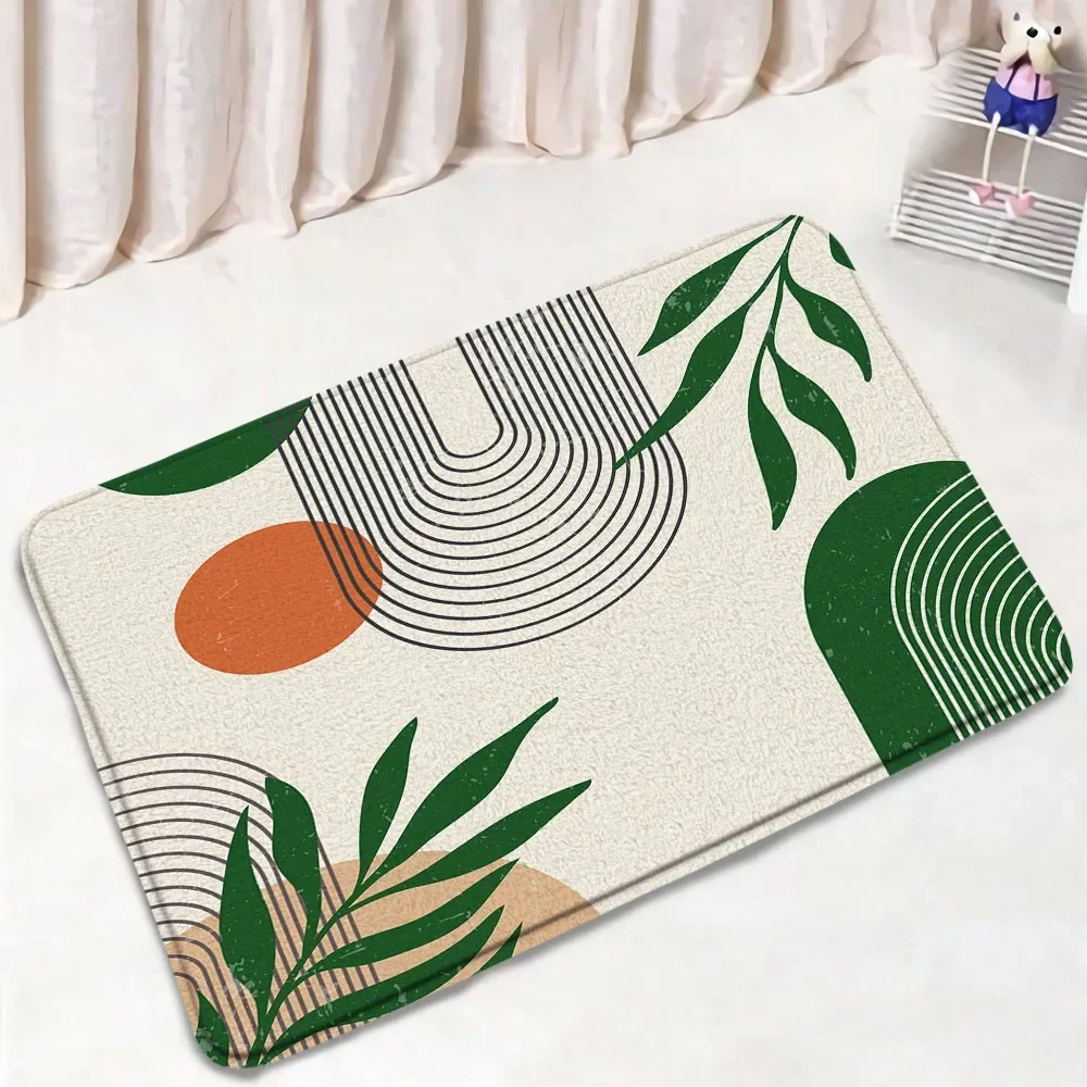 Abstrakt bademattesett fra midten av århundret svart linje grønt blad moderne geometrisk boho hjem teppe baderomsinnredning gulvtepper toaletttrekk: Lys gul