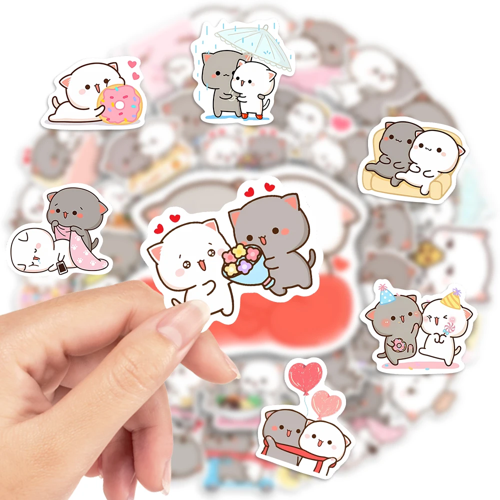 Mignon Couple chat autocollants dessin animé Kawaii bricolage décalcomanie gribouillis pour Scrapbook Skateboard bagages téléphone autocollants imperméables