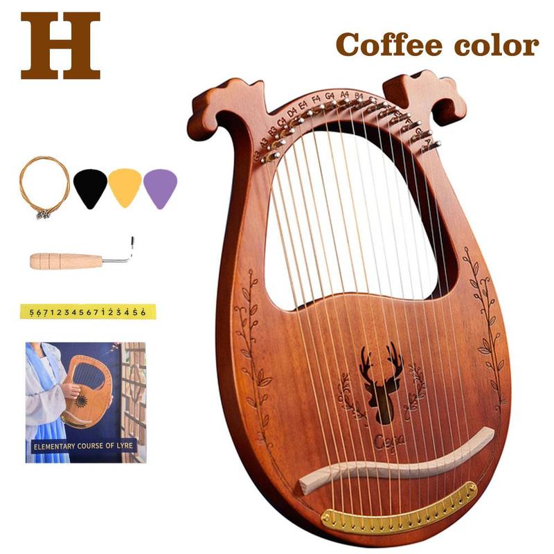Harpe Lyre en bois à 16 cordes, boîte de résonance, Instrument à cordes avec clé de réglage, 3 choix, Instrument de musique à cordes pour enfants: H