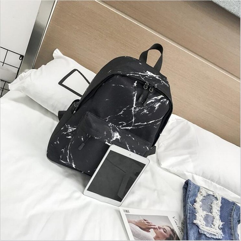 Women Teenager Backpack Boys Girls Marble Stone Print Backpack Rucksack Canvas Shoulder Bag School Backpack Mochila Feminina