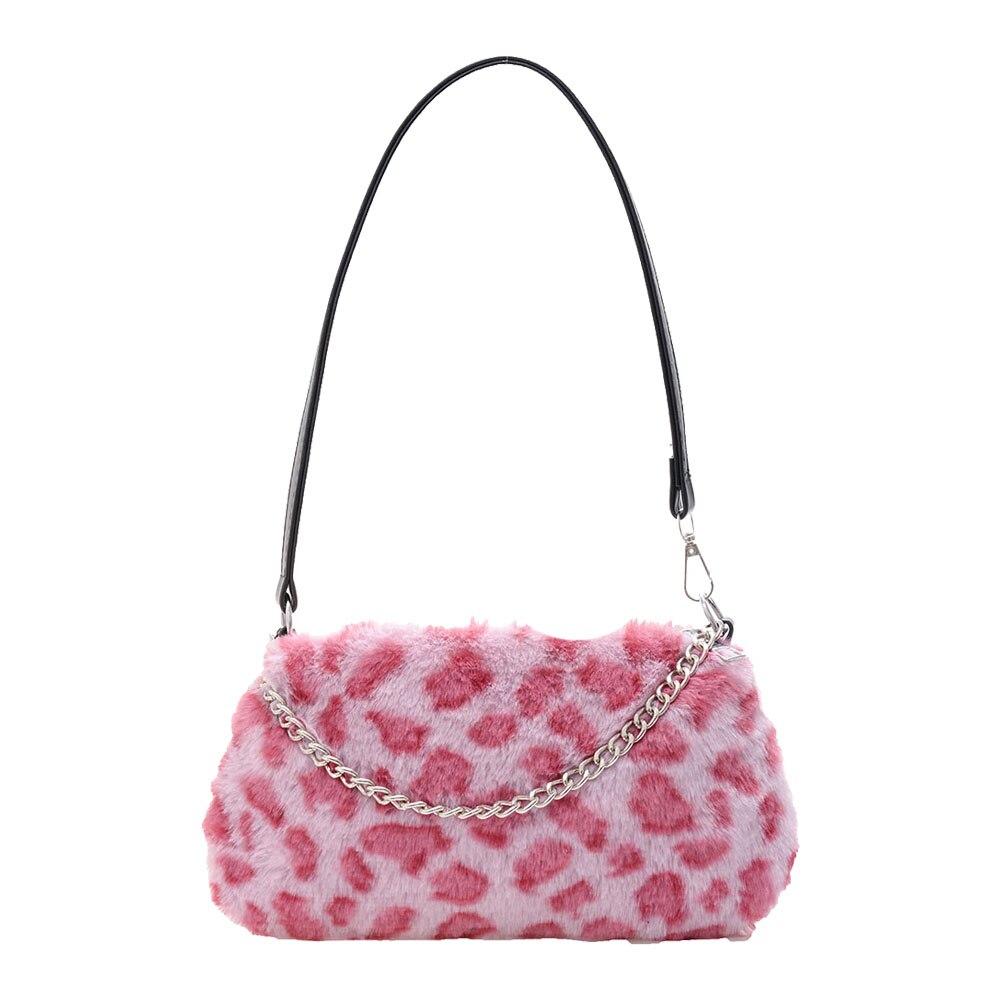 Jeugd Dames Eenvoudige Veelzijdige Top-Handvat Tas Vintage Pluche Keten Schouder Handtassen Voor Vrouwen Herfst Dagelijks Dier Onderarm Tassen: A