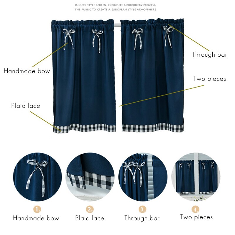 Pastoral Style Bowknot Short Curtain Bay Window Balcony Student Bed Curtain Living Room Kitchen Home Decoration