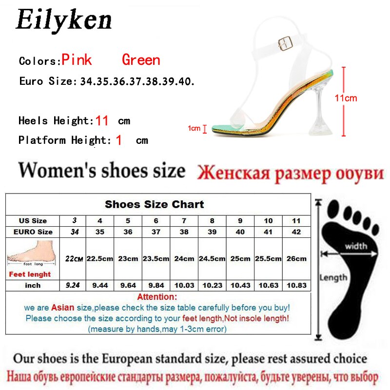 Eilyken serpentine kvinnor kristallklackar sandaler peep toe pumps höga klackar klar transparent rem bröllopssandaler skor rem