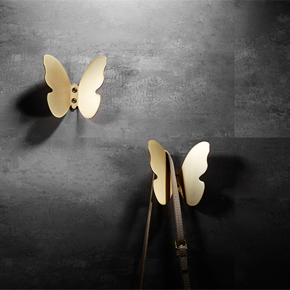 1PC Modern Style Golden Butterfly Coat Hook Double Hook Wall Mounted Hanging Heavy Duty Screw Wall Hook Home Bath Towel Hangers