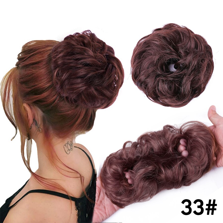 Syntetisk hår knold updo hair extensions rodet knold hår stykke hår scrunchies bølget hestehale hårstykker hår tilbehør til piger: 33