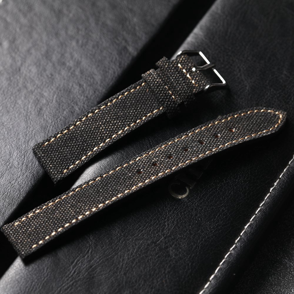 Handgemaakte canvas laminering lederen band 18 19 20 21 22 MM zwart groen vintage heren antieke horlogearmband