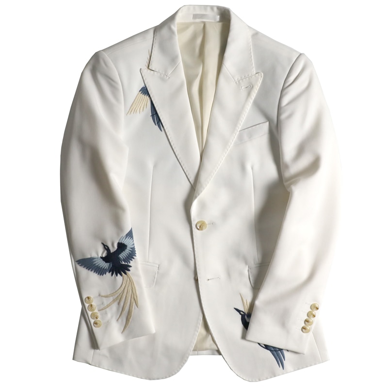 Costume avec fleurs de mariage pour hommes, veste avec broderie pour hommes, veste élégante pour hommes, tenue de scène blanche: Beige  / XXXL