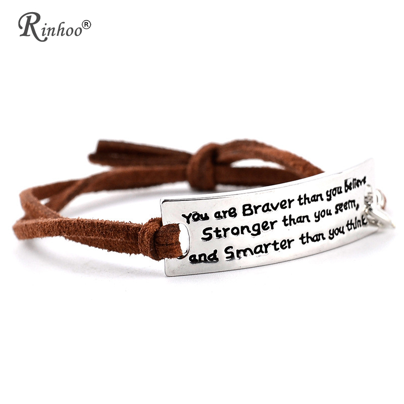 Rinhoo "u Moediger Dan je Geloven Sterker dan je lijkt" Inspirational Lederen Armband Sieraden Mannen Armbanden