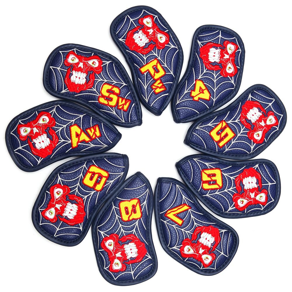 9 Stks/set Golf Cover Skull Iron Pole Hoofd Covers Putter Protector Outdoor Sport Waterdichte Universele Bescherming: d