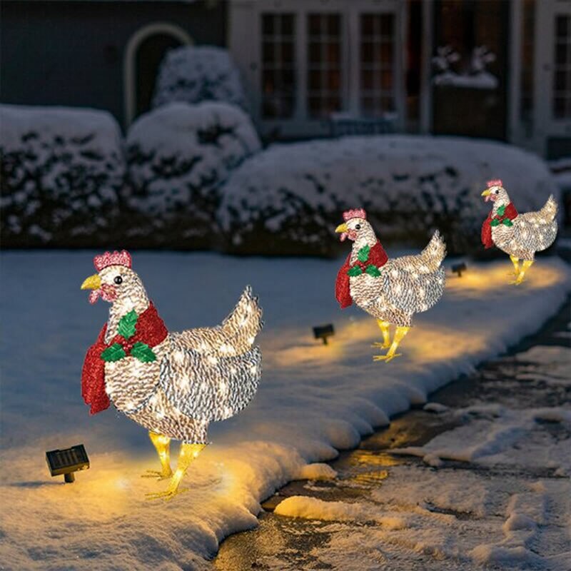 Écharpe lumineuse de noël, piquets de jardin de poulet, décorations de noël, oiseaux décoratifs, jardins extérieurs, 2022