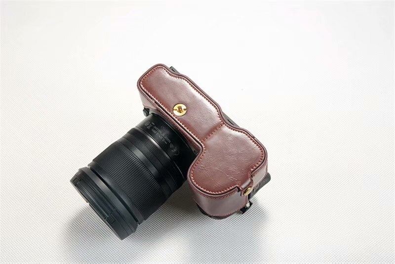 Funda de cuero Pu para cámara Nikon Z7 Z6, bolsa de medio cuerpo, correa de muñeca, cubierta inferior